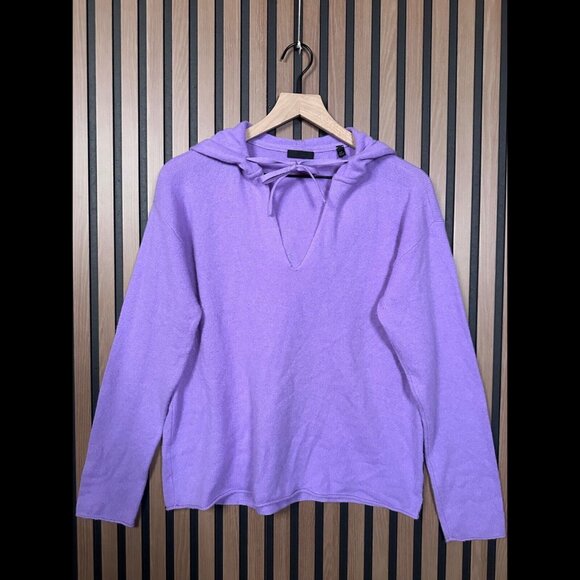 ATM Sweater Small Women Purple 100% Cashmere Roll Up Hem Sailet Hooded Soft Knit